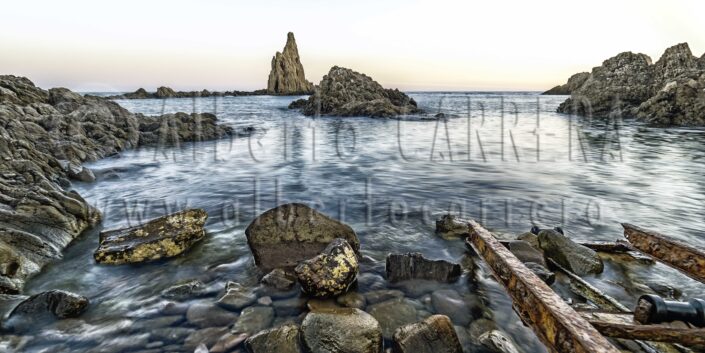 Cala; Las Sirenas; Mermaid; Dome; Lava Flow; Cabo de Gata; Nijar; Natural Park; Almeria; Andalucia; Spain; Europe; Rocky Coast; Sunny; Cliff; Reef; Geology; Rock; Stone; Rock Formation; Volcano; Volcanic; Lava; Magma; Mediterranean; Sea; Ocean; Coast; Coastline; Seashore; Litoral; Landscape; Seascape; View; Calm; Relax; tranquil scene; Beautiful; Cute; Travel; Tourism; Ecotourism; Wildlife; Nature; Environment; UNESCO; Biosphere Reserve; beauty in nature; The Nature Conservancy; wildlife observation